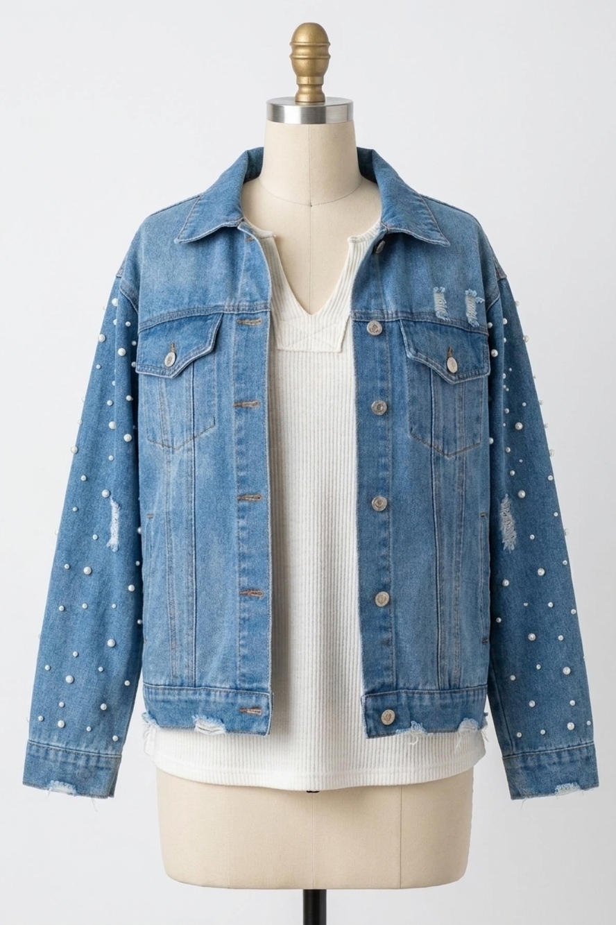 NEW ODDI pearl denim jacket in blue